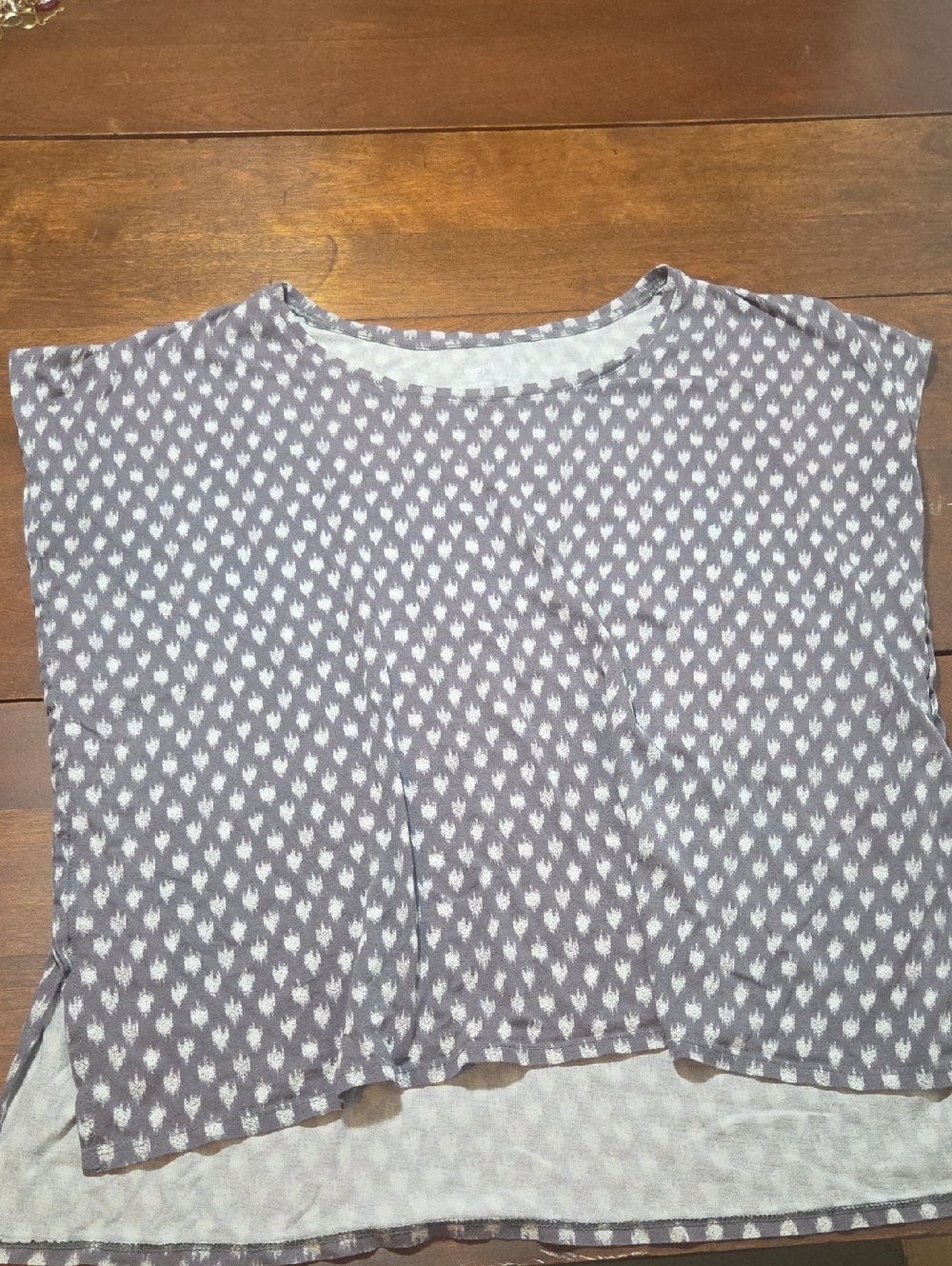 Pure Jill Boxy Short Sleeve Heather Gray Printed Top Size Large